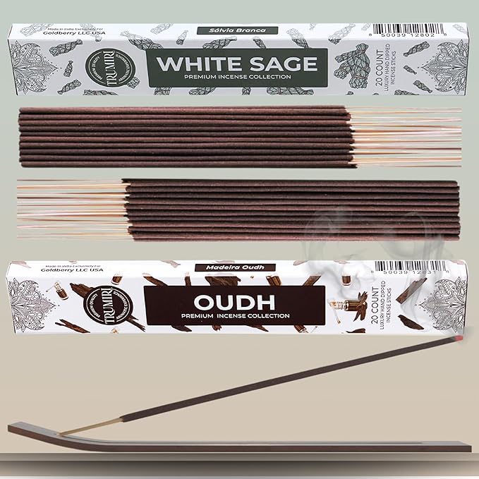 Trumiri Incense Sticks - Combo Pack of 40 Insence-Sticks - 20 White Sage + 20 Oud - Insenses - Insents - Incents - Inscense - Incence - Incienso - All Natural Incense Sticks