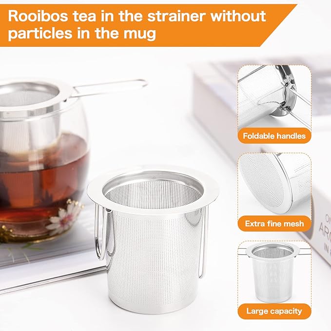 Tea Infuser, Evmliy Stainless Steel Tea Strainer Sitting in Mugs, Tea Infusers for Loose Tea, Tea Diffuser Long-Handled Tea Strainers Tea Filters, Loose Leaf Tea Steeper for Herbs Spices