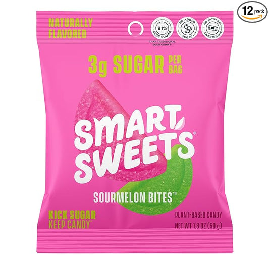 SmartSweets Sourmelon bites, Low Sugar Gummy Candy (3g), Low Calorie (130), Gluten-Free -1.8oz (Pack of 12) Packaging may vary