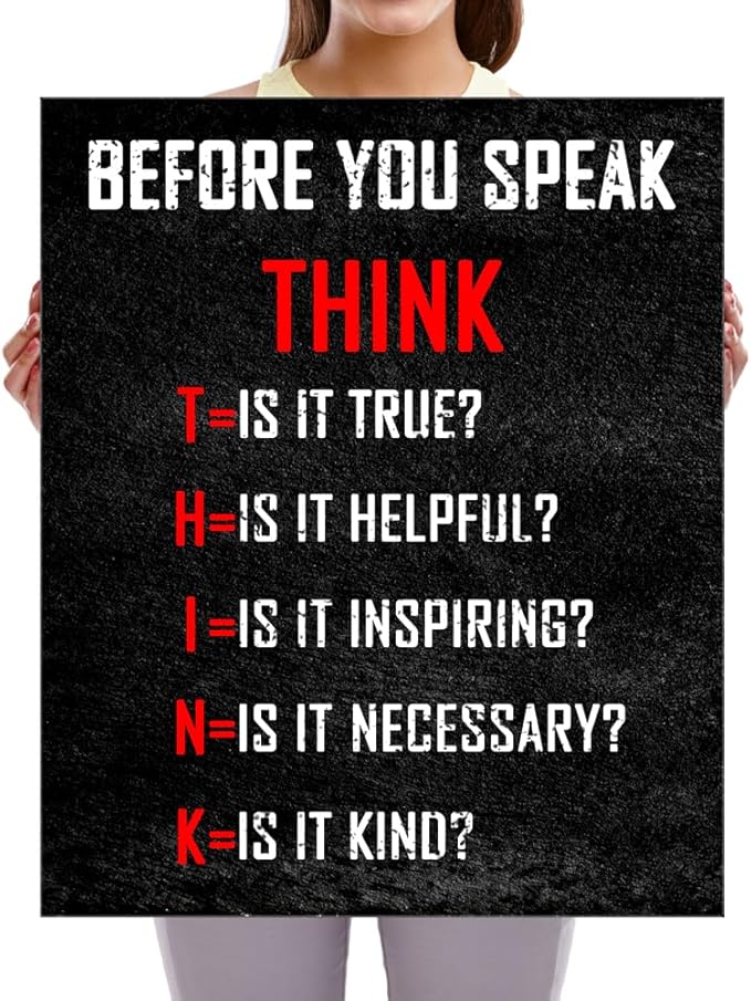 Pyradecor Large Motivational Think Before You Speak Classroom Positive Quotes Inspirational Poster Canvas Prints Wall Art for Office Living Room Home Decorations