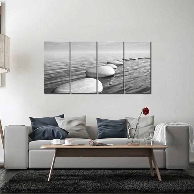 sechars - Zen Canvas Wall Art Peaceful Relaxing Grey Zen Stones Pictures Poster Wall Art for Living Room Bedroom Spa Yoga Room Wall Decoration Stretched on Wood Frame Ready to Hang