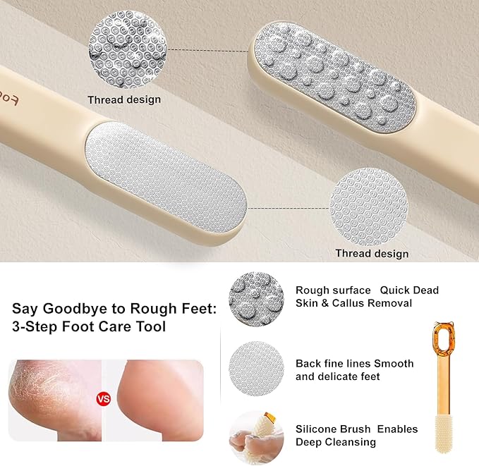 Double-Sided Stainless Steel Foot File, Foot Callus Remover & Foot Scrubber, Professional Pedicure Tool for Dry & Wet Feet, Fast Hard Skin & Dead Skin Remover with Non-Slip Grip, Orange
