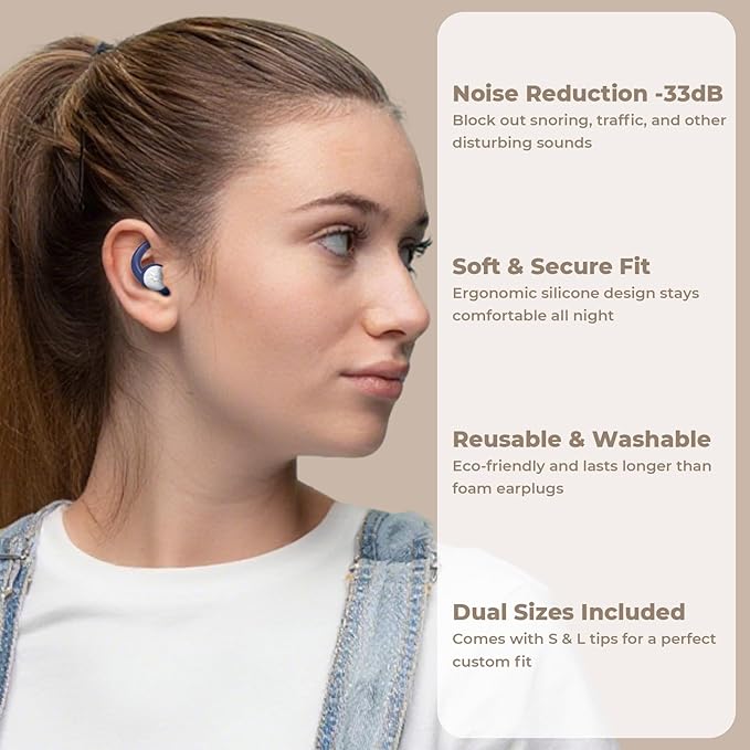 Ear Plugs for Sleeping: Reusable Earplugs for Sleep, Snoring Blocking, Concert, Travel, Airplane, 2 Pairs Washable Soft Silicone Noise Cancelling Ear Plugs (Sapphire Blue)