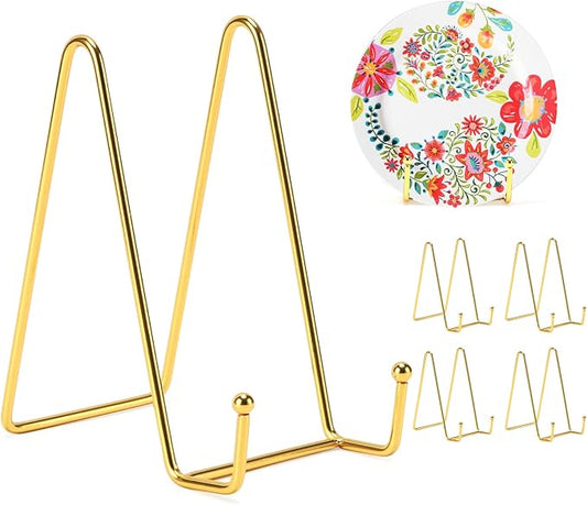 Kruodop 6 Inch Plate Stands for Display, 5 Pack Plate Holder Display Stand, Gold Metal Frame Easel Holder Stand for Pictures,Book, Photo, Decorative Plate