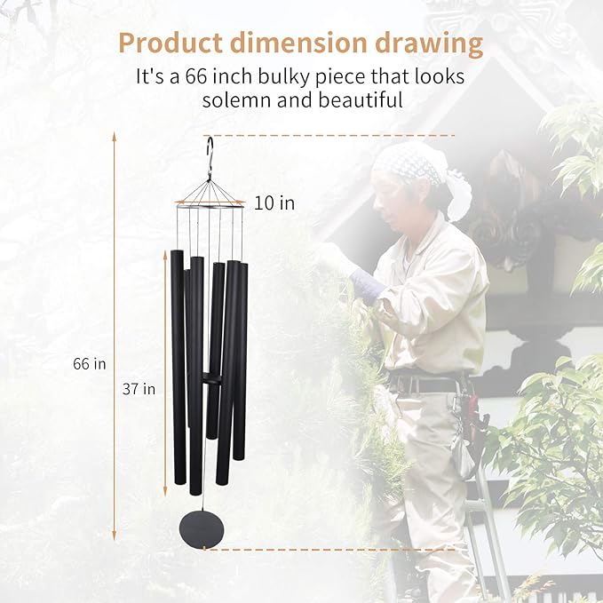 Taman Large Wind Chimes, 66” Wind Chimes for Outside Deep Tone Memorial Sympathy with 6 Tuned Tubes Gifts for Patio Balcony Garden Yard Home Decor