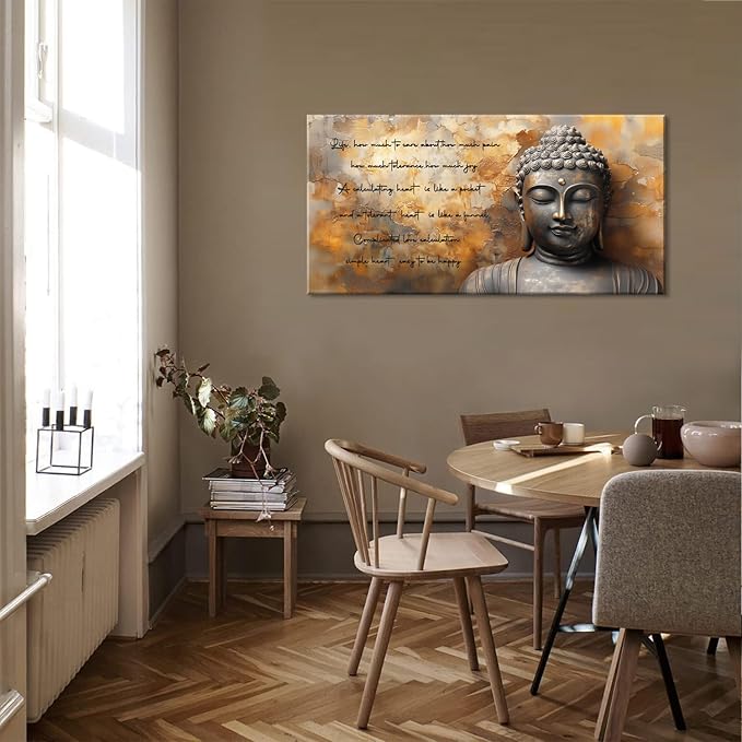 ZESTRILIA Zen Buddha Wall Art for Living Room Office Tan Brown Buda Life Quotes Canvas Painting Prints Calming Buddhist Artwork Family Bedroom Decor (40x20 Inches)