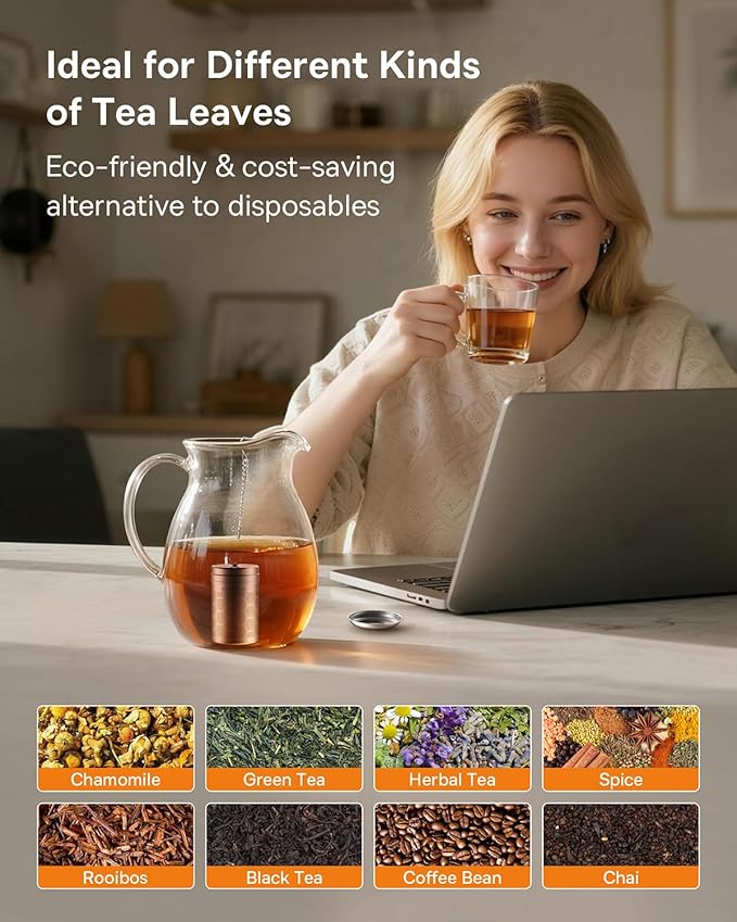 House Again 2 Pack Tea Infusers, Extra Fine Mesh Tea Strainers for Loose Tea, Updated Slim Threaded Lid & 304 Stainless Steel, Filter Bags Diffusers, Loose Leaf Tea Steeper for Brew Tea Spices