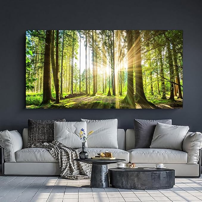 Yxbhhym-Landscape Canvas Wall Art Décor Spring Forest Picture Painting Natural Sun Tree Prints Art Green Room Decor Sunset Poster Living Room Wall Decor Bedroom Artwork for Wall Office Decor