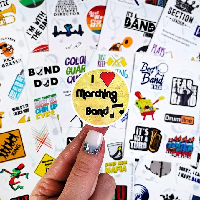 BulbaCraft 100Pcs Marching Band Stickers and Laptop Decals - Drummer Gifts, Marching Band Stuff, Gifts for Women & Men