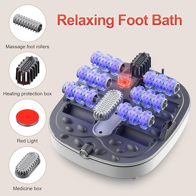 Collapsible Foot Spa Bath with Heat,Foot Massager with Two Side Supports,Leakage Protector,Temperature Control,Bubbles,Red Light,Timer, Feet Spa Tub,Feet Soaker,Gifts (White)