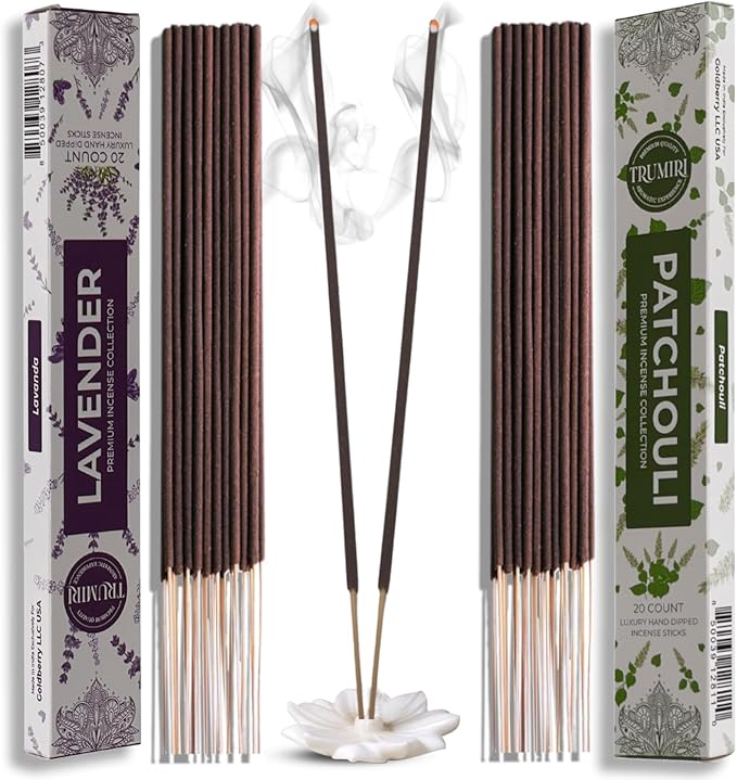 Trumiri Incense Sticks - Combo Pack of 40 Insence-Sticks - 20 Lavender + 20 Patchouli - Insenses - Insents - Incents - Inscense - Incence - Incienso - All Natural Incense Sticks
