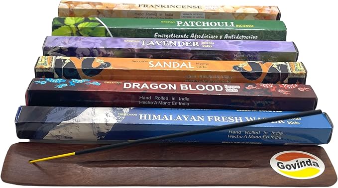 Sreevani Incense Sticks Variety Pack #1 and Incense Stick Holder Bundle Gift Set with 6 Best Fragrances