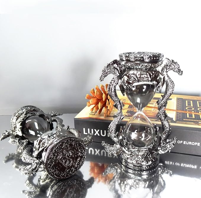 Mythical Fantasy Dragon Sandglass Sand Timer, Gothic Decorative Statue - Unique Vintage Classic Hourglass Timer, Desk Home Decor Gift, 6-inch, Single 15 Minutes (Black Dragon)