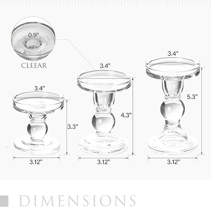 3 Pcs Clear Candle Holder, Glass Pillar Candle Holder Set for Taper Candlestick Pillar(Clear)
