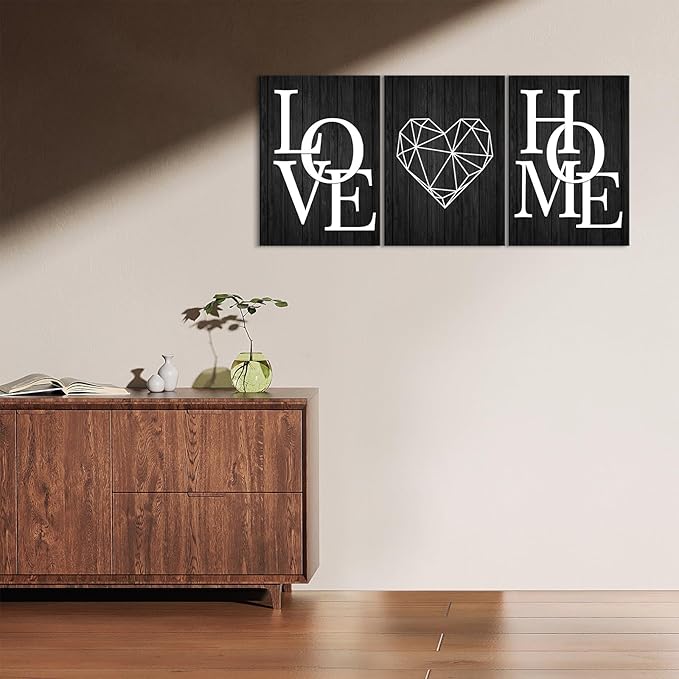 KAWAHONE Home Love Wall Decor- Home Love Poster- Black and White Canvas Painting for Living Room Nordic Decoration Art