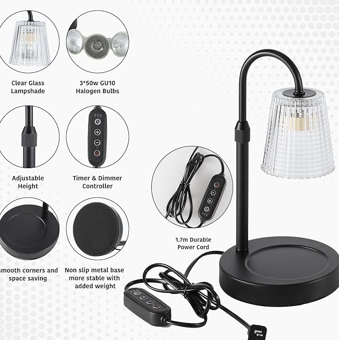 Candle Warmer Lamp,with Timer & Dimmer(3Bulbs),Candle Lamp Warmer Height Adjustable,Gifts for New Home,House Warming Gift,Birthday Gifts for Women/Daughter/Mom/Friend-Black