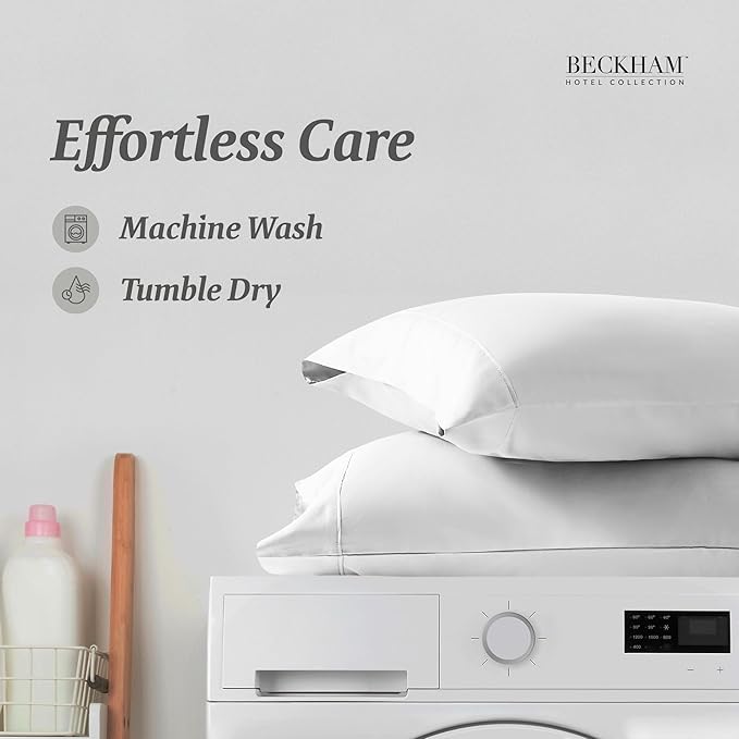 Beckham Hotel Collection Bed Pillowcases Standard/Queen Size Set of 2, 500TC 100% Cotton, Luxury Sateen Bedding, Open End, Breathable, Moisture-Wicking, White