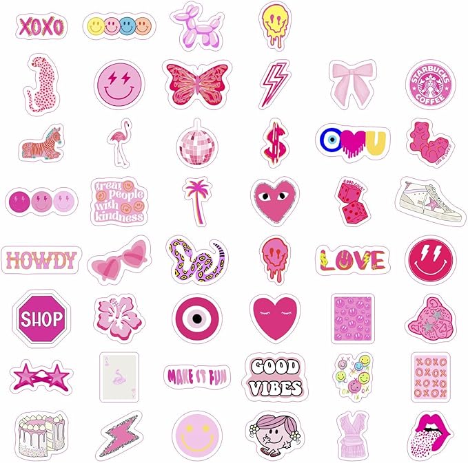 BulbaCraft 100Pcs Preppy Stickers for Water Bottle and Laptop - Preppy Party Favors & Decorations, Waterproof Vinyl Decals, Fashion and Fun Stickers, Gifts for Women & Men