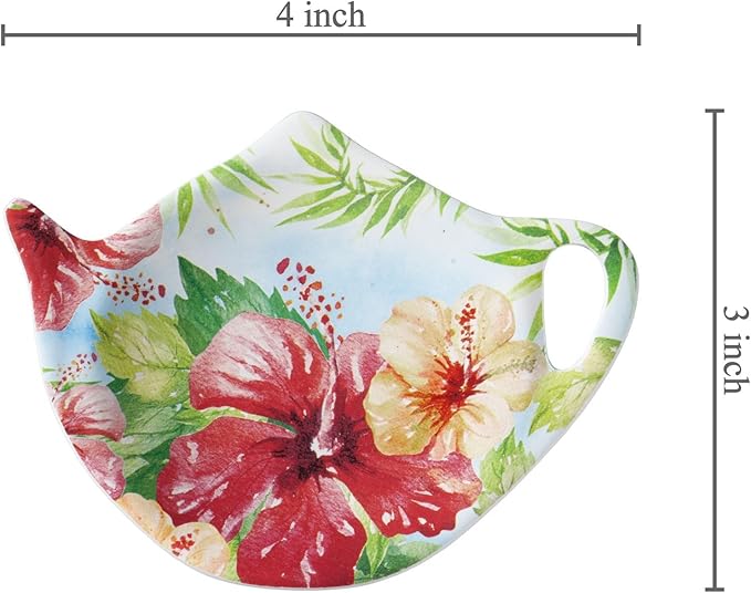 Supreme Housewares Hibiscus Tea Bag Holders, Teapot Shaped Tea Bag Coasters Spoon Rests Saucer Seasoning Dish Set, Multicolor, 4 x 3 Inch, Set of 4