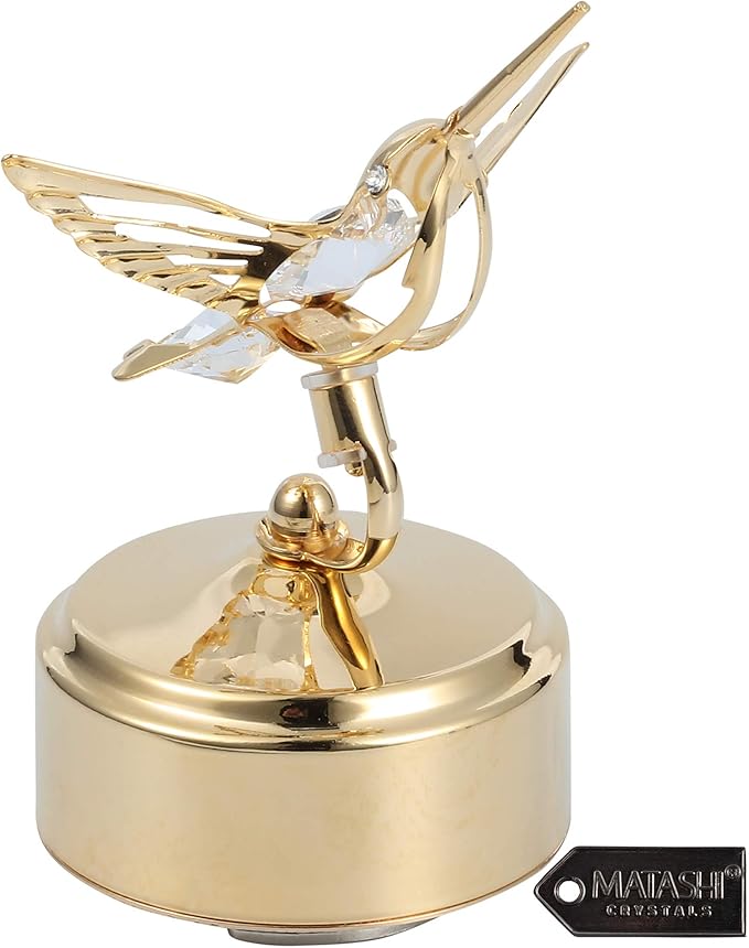 Matashi Hummingbird Music Box – 24K Gold Plated Crystal Studded Gift – Best for Mother’s Day, Holiday, Anniversary, Valentines, Birthday for Women, Girlfriend, Wife, Mom, Grandma