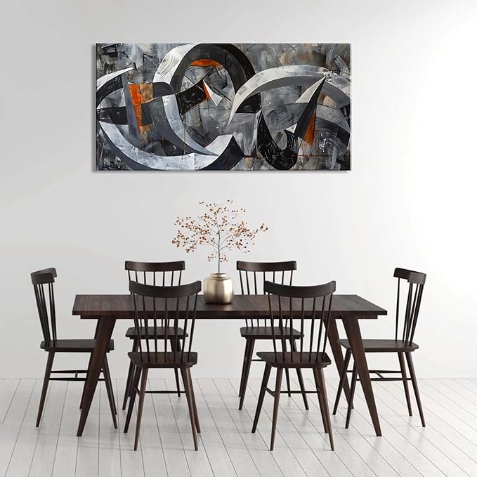 ZESTRILIA Abstract Black and White Wall Art for Living Room Office Gray Canvas Painting Prints Large Artwork Dining Bedroom Decor (40x20 Inches)