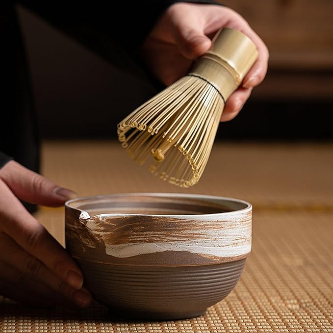 Ceramic Matcha Whisk Set, Complete Matcha Set-8PCS for Ceremonial Grade Matcha, Tea Gifts for Tea Lovers for Christmas, Birthday, Halloween (Stoneware)