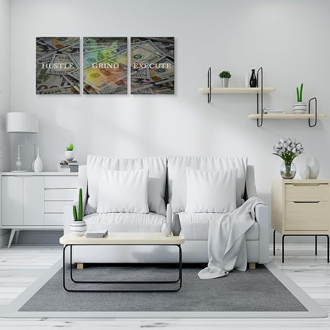 KAWAHONE Motivational Canvas Wall Art Hustle Grind Execute Wall Art Inspirational Posters Entrepreneur Quotes Prints Wall Decor Inspiring Success Decor For Office Bedroom Living Room