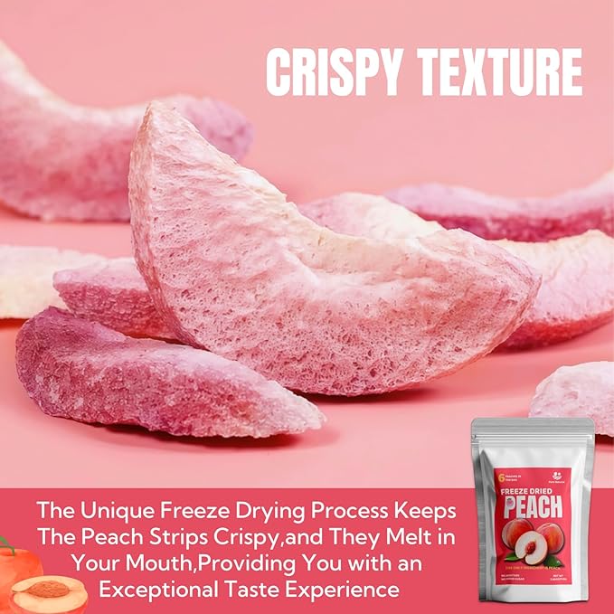Premium Freeze Dried Peaches Chips，All Natural Dehydrated Fruit Snacks, 110g/3.88oz | No Sugar Added, Vegan & Paleo-Friendly | Add to Smoothies, Baking, Camping & Emergency Kits