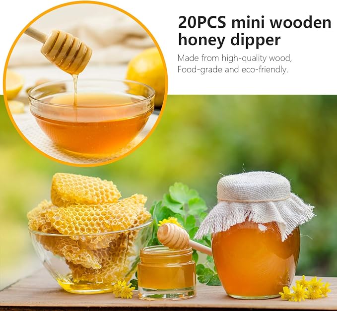 25Pcs Honey Dipper Sticks, Wooden Honey Dipper, 3 Inch Mini Honeycomb Stick, Honey Stirrer Stick for Jar Dispense Drizzle and Wedding Party Present