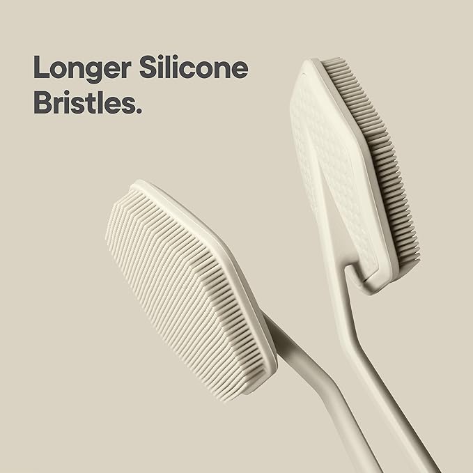 TOOLETRIES Silicone Back Scrubber with Hook - Exfoliating Shower Brush, Back Washer for Men, Durable Back Brush with Long Handle - Long Lasting Bath & Shower Accessories - Sand