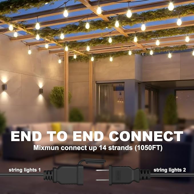 50FT LED Outdoor String Lights with 15+2 Shatterproof Bulbs, IP65 Waterproof, Commercial Grade Patio String Lights for Outside Porch Backyard Garden Deck Decor, 2700K Dimmable