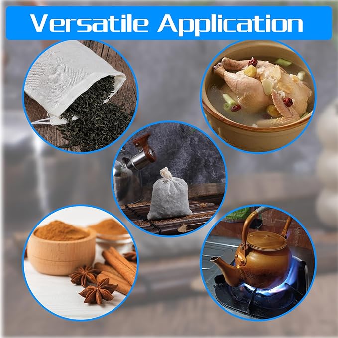 30Pcs Reusable Drawstring Muslin Bags, 3.94x3.15In Empty Spice Bags for Cooking, Tea Bag for Loose Tea, Natural Cotton Nut Milk Strainer Bag for Home Office Filtering Cook Soup Cold Brew Coffee