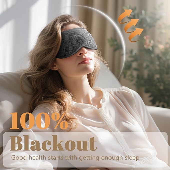 Sleep Mask for Men Women - 100% Blackout Eye Masks for Sleep, Zero Pressure 3D Sleeping Mask, Adjustable Light Blocking Eye Cover Blindfold for Travel, Nap, Night Work, Office - Gray