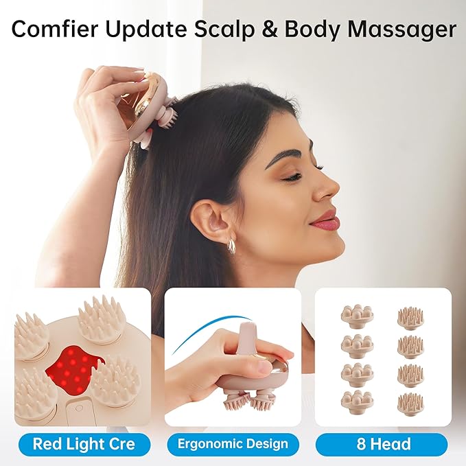 COMFIER Cordless Scalp Massager with 3 kneading Modes, Gifts,Waterproof Head Massage with 8 Claws for Deep Cleansing,Head Scratcher,Body Massager,Cat Massage
