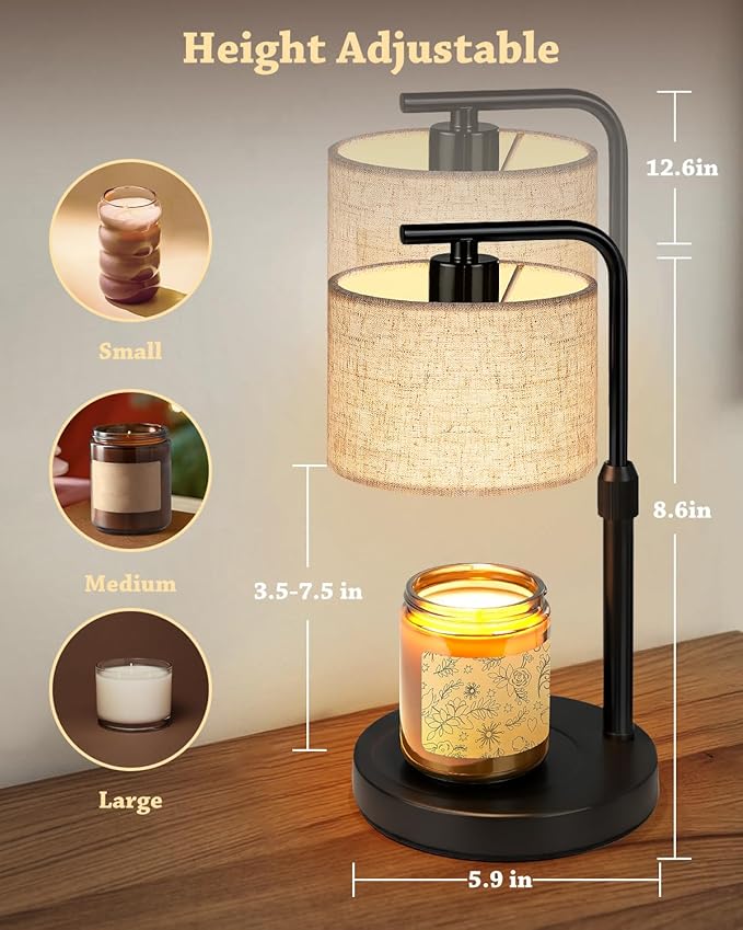 Candle Warmer Lamp with Timer Dimmer, Height Adjustable Electric Candle Lamp Warmer with 2 Bulbs, Birthday Gifts for Women Mom, Gift for Home Decor