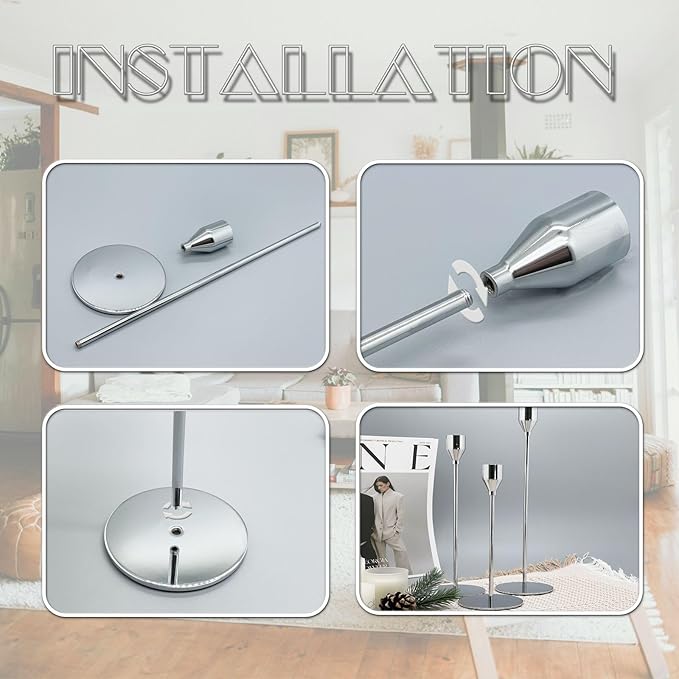 6Pcs Silver Candlestick Holders Set Fit 3/4" Tall Taper Candle Home Decorative Table Centerpieces for Family Dinning, Party Decoration