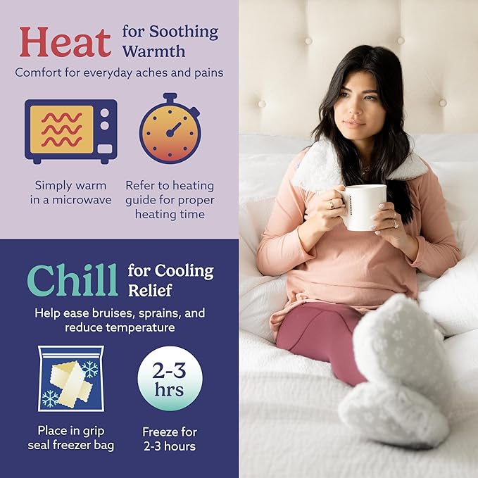 warmies Microwavable Neck & Shoulder Wrap - Heating & Cooling Plush Pad for Calming Relaxation - Weighted & Heated Neck Warmer with Scented Lavender - Microwave Heat Pad for Aches & Pain - Cream