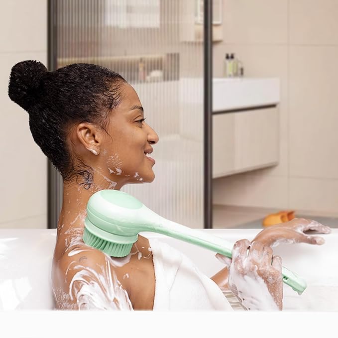 Electric Body Brush Back Scrubber for Shower, Waterproof Long Dual Handle Power Body Scrubber with 3 Heads, Rechargeable Bath Brush & 2 Speeds, for Cleansing, Exfoliating and Massaging Skin