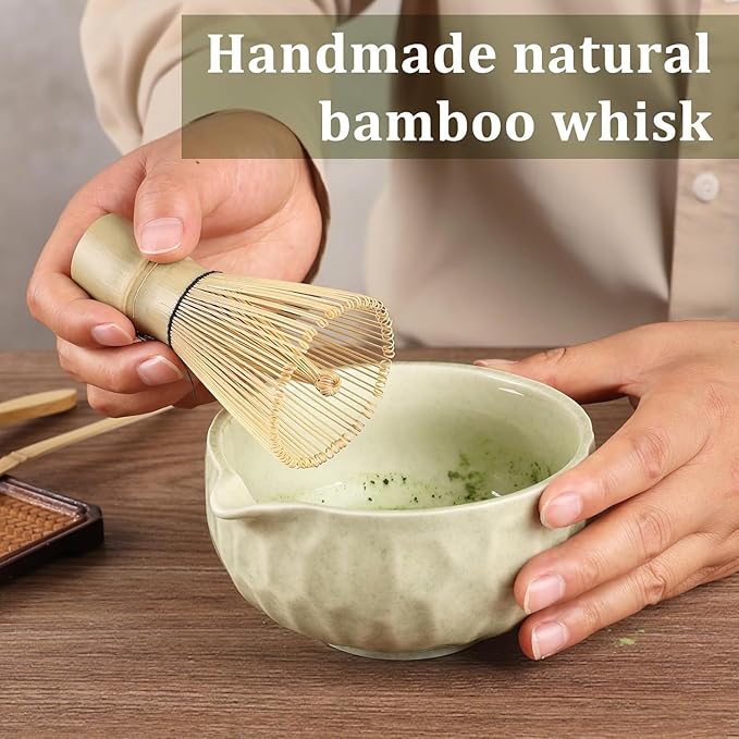 Matcha whisk Sets,Japanese Matcha Set,Matcha Bowl with Spout,Matcha Whisk and Holder,Bamboo Scoop,Sifter - 6 Pcs Tea Set for Matcha Lover,Tea Ceremony,Thanksgiving,Christmas gifts(Green)