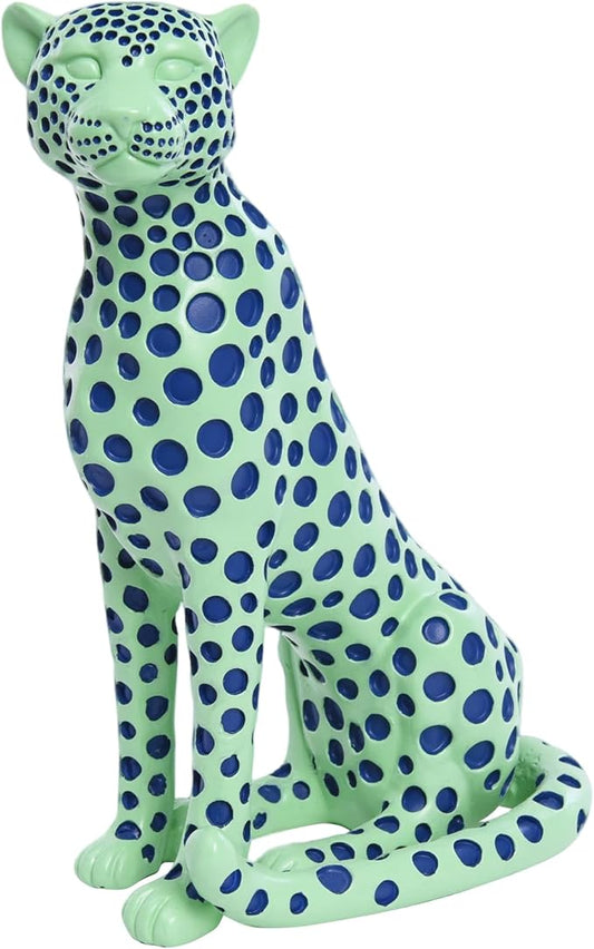 Quoowiit Statues for Home Decor, Modern Sculptures and Statues Decorations for Living Room, Bedroom, Table, Bookshelf, White Resin Leopard Art Decorative Sculpture with Black Polka Dots Design