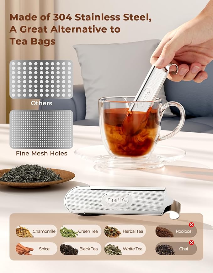 Tea Infuser for Loose Leaf Tea, 2-in-1 Tea Scoop Infuser Fine Mesh Tea Strainers for Loose Tea Single Cup, 304 Stainless Steel Loose Leaf Tea Steeper