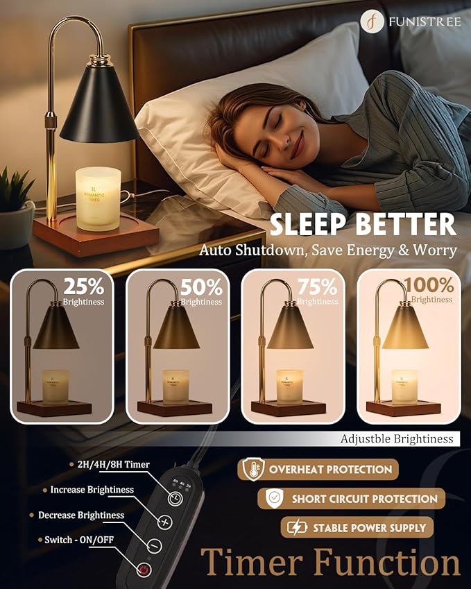 Candle Warmer Lamp with Timer Dimmable, Christmas Birthday Gifts for Women Mom, Candle Warming Lamp for Home Decor, Black Wax Melt Warmer for Jar Scented Candles with 2 Bulbs