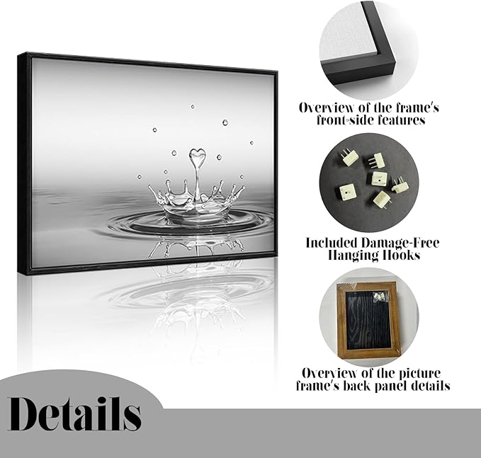 DCMVJHZV Framed Heart Drop Bathroom Wall Art Black and White Zen Bathroom Wall Art Yoga Meditation Picture Print Wall Decor Spa Room Bedroom Living Room Painting Wall Decorations(12"x16")
