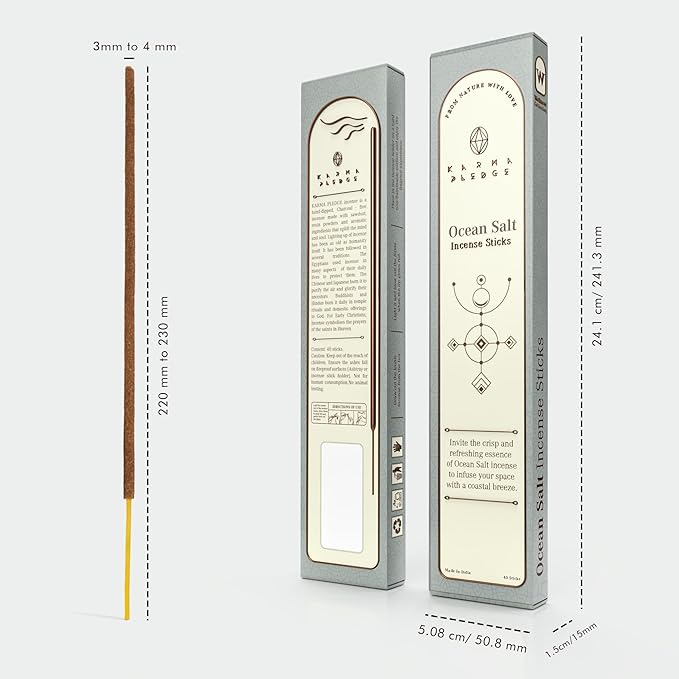 Ocean Salt Incense Sticks, Organic Hand Dipped Incense, Natural Herbs & Aromatic Ingredients, Contain 40 Sticks Inside, Burn Time 45-60 Min, Spiritual Gifts, Incense by Karma Pledge