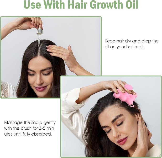 Silicone Scalp Massager Shampoo Brush for Hair Growth, Dandruff Removal & Wet/Dry Care, Hair Scrubber Scalp Stimulator Exfoliator Brush with Soft Bristles for Men & Women, Pink