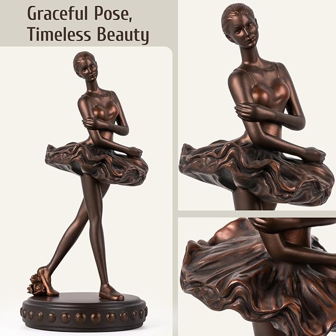 Ballerina Figurines, Ballerina Dancer Statues Resin Sculpture Vintage Home Decor, Ballet Dance Girl Ornament for Shelves Home Office Decor (Bronze)