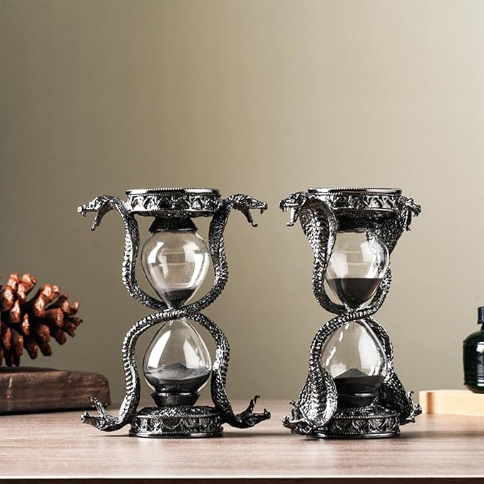 Mythical Fantasy Snake Sandglass Sand Timer, Gothic Decorative Statue - Unique Vintage Classic Hourglass Timer, Desk Home Decor Gift, 6-inch, Single 15 Minutes (Black Snake)