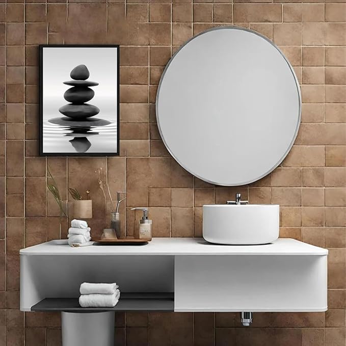 DCMVJHZV Framed Black and White Bathroom Wall Art Zen Stones in the water Bathroom Wall Art Yoga Meditation Picture Wall Decor Spa Room Bedroom Living Room Wall Painting Print (16"x24")