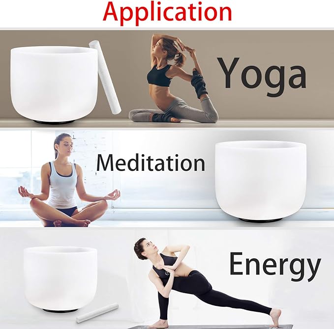 RYAN DVAN 8” F Note Frosted Heart Chakra Crystal Singing Bowl with Free Heavy-Duty Carrying Case and Suede Striker O-Ring