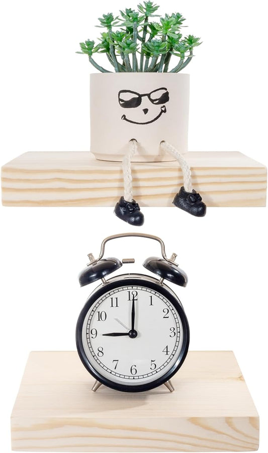 BGMG Small Wood Floating Shelves for Wall 8 inch Set of 2, Rustic Wooden Wall Mount Shelves for Bathroom Living Room Bedroom Kitchen Farmhouse-8x 6.7 x1.25 inch- DIY-Unfinished